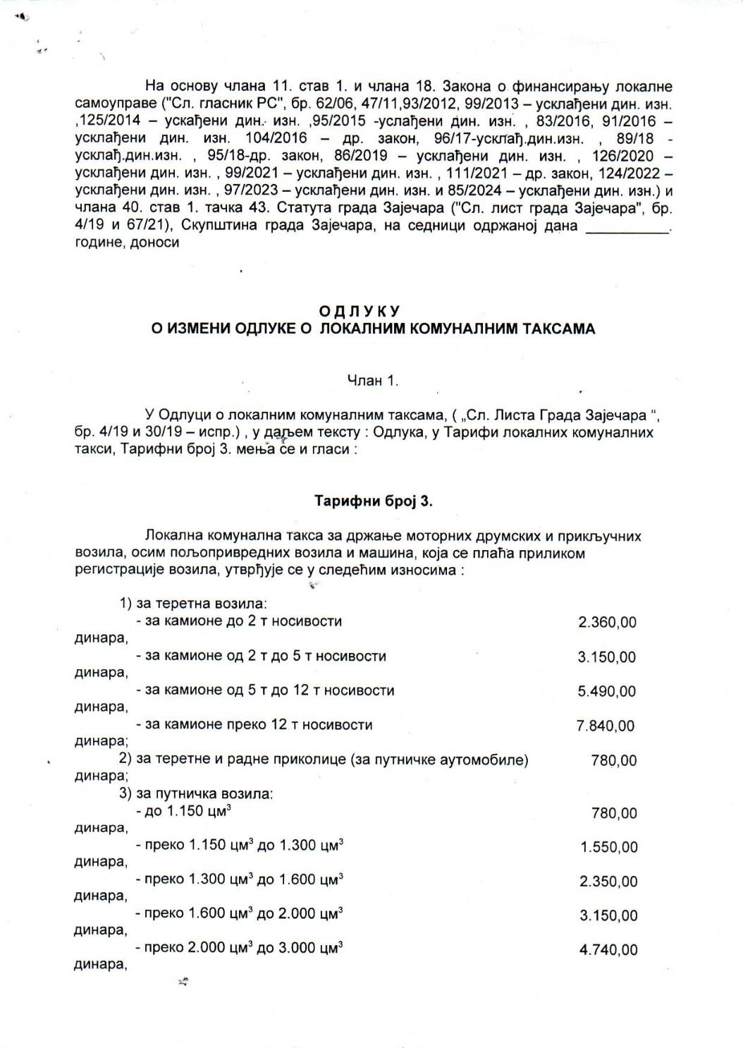 SGZ25-004 -Odluka o izmeni Odluke o lokalnim komunalnim taksama