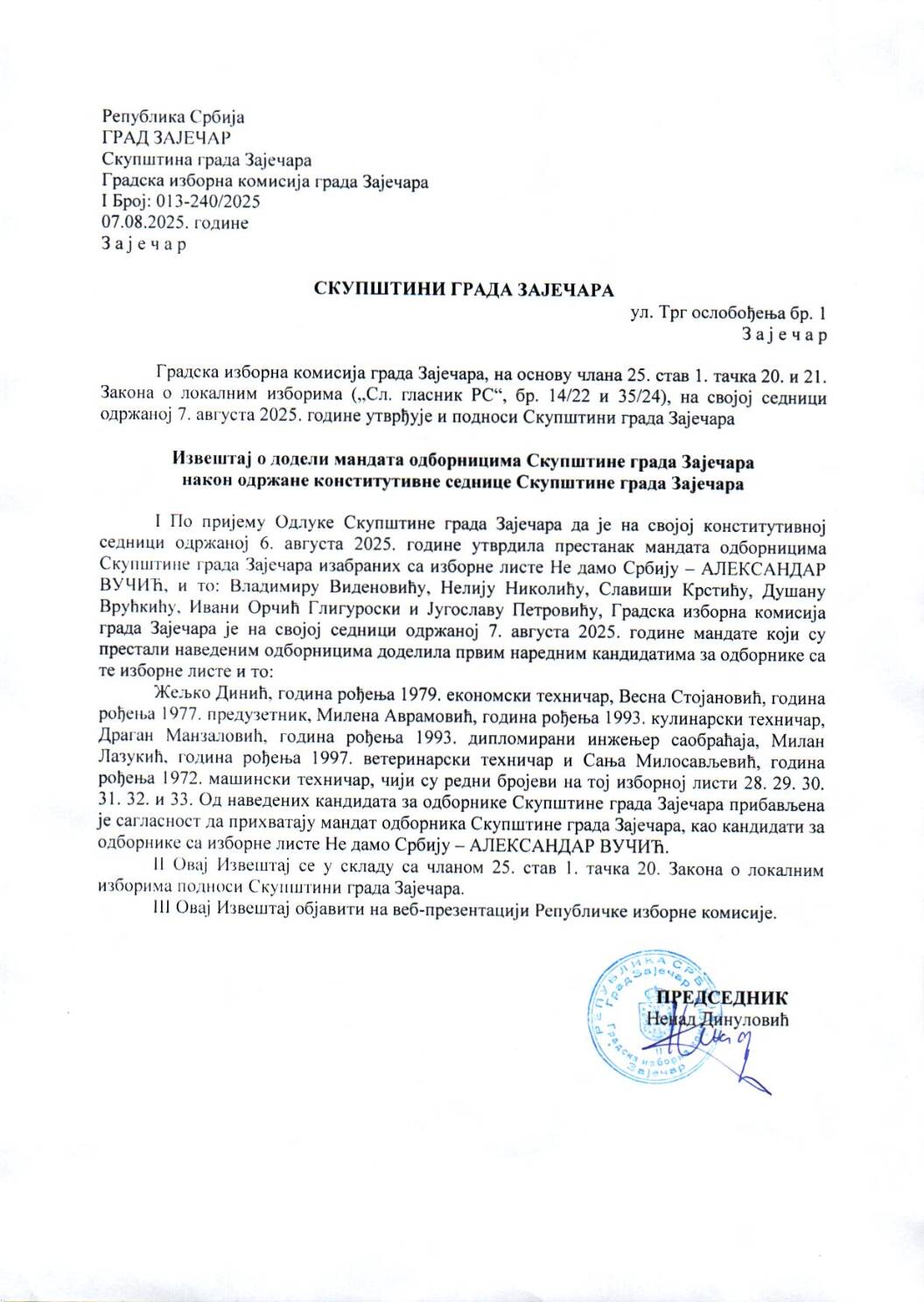 SGZ02-002 – Izvestaj o dodeli mandata